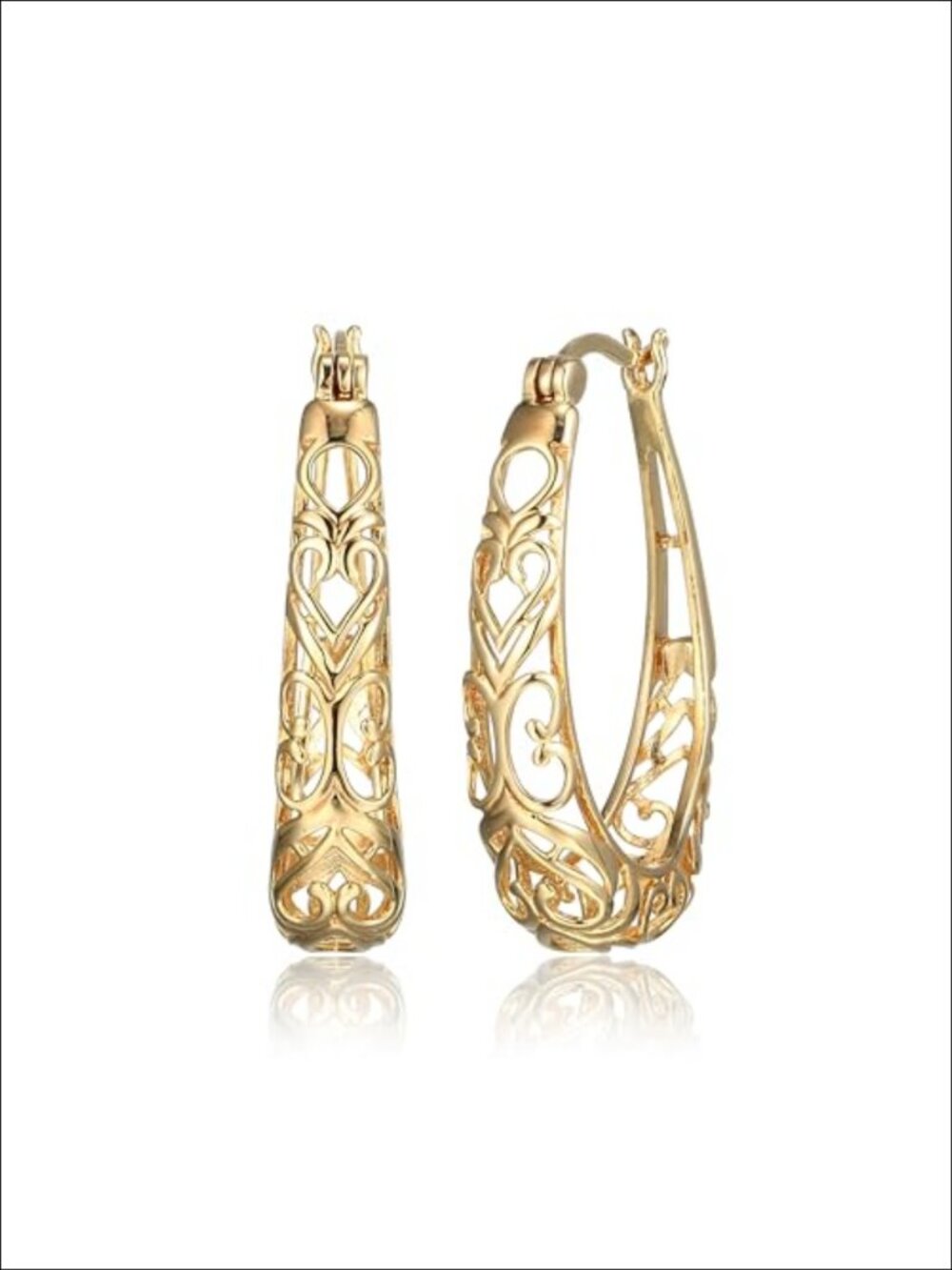 Sterling Silver Filigree Oval Hoop Earrings with 18K Gold Overlay